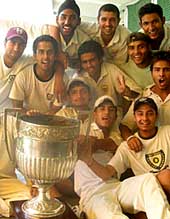 Winners of Dhruv Pandove Trophy (under-19) in joyous mood at PCA Stadium, Mohali, on Thursday. 