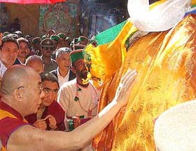 The Dalai Lama seeks blessings of Naag Devta at Sangla in Kinnaur district