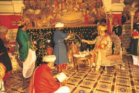 The current Wodeyar Maharaja of Mysore performing pooja on Vijaydashmi day