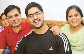 Rohan Khera in a jubilant mood with his family members at his residence in Pinjore (Haryana).