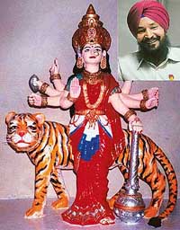 An idol of Goddess Durga carved out by Bhagwant Singh