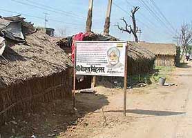 Shanties erected and a board put up near Humbran in Ludhiana. 