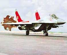 File picture of a MiG-29 aircraft as it touches down