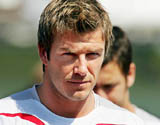 English midfielder David Beckham is seen at a training session at Mittelbergstadion in Buhlertal.