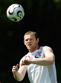 WILL HE PLAY?: English forward Wayne Rooney during a training exercise in Buhlertal on Tuesday. 