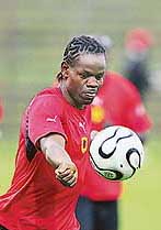 Angolan forward Akwa during a training session in Celle on Wednesday. Angola play Mexico in Hanover on Friday