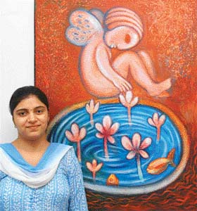 Kavita Singh with her painting