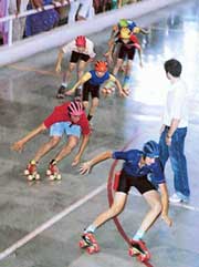 A roller skating event in progress during the St Xaviers Roller Skating Carnival at the Skating Rink, Sector 10, Chandigarh, on Saturday.