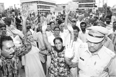 Agitating relatives of a man, who was found dead, block traffic on the Ambala-Hisar road in Ambala on Saturday