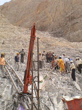 A scene at the Kol Dam site, near Sundernagar, where the grouting work of the 163-m-high dam was started on Friday.