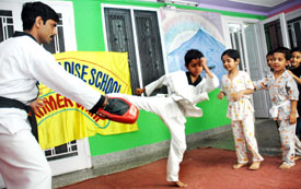 Children learn judo-karate at a summer camp in Ludhiana on Sunday