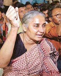 Narmada Bachao Andolan leader Medha Patekar and other activists participate in a people's convention