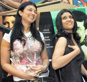 Bollywood actresses Ayesha Takia and Konkona Sen at the music release of their film "Yun Hota Toh Kya Hota" in Mumbai