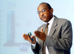 Mr Jim Stallings of IBM Systems speaks at the launch of "IBM system z9 business class mainframe" in Bangalore
