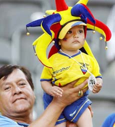 Ecuadors supporters cheer prior to the Group A match between Ecuador and Germany in Berlin on Tuesday.