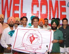 Member Parliament Raj Babbar releases the logo of the Majha Youth Hockey Club in Amritsar. 