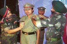 Lieutenant Shashi Singh gets commissioned into the Army at a function at Ahmedgarh on Tuesday.