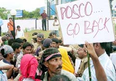 Rashtriya Yuva Sangathan activists protest against the MoU signed by Posco with the Orissa Government a year ago 