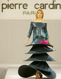A model displays a creation by French designer Pierre Cardin at a fashion show in Istanbul
