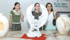 Visitors admiring artwork from Pakistan at the Zak Interior-Exterior Expo 2006 at Pragati Maiden in the Capital