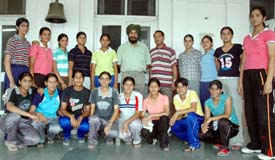 Punjab girls squad at the Ludhiana railway station on Thursday before leaving for Chennai to take part in the Junior National Handball Championship to be held from June 25 to 30