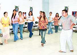 Alliance Francaise students being initiated into the Salsa dance during the three-day festival of dance and music.