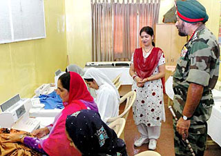 The Chief of the Army Staff, General J.J. Singh, inspects a community hall in Tithwal village in Kupwara district.