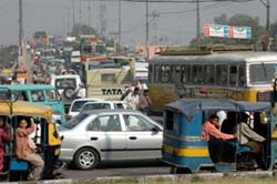 A view of the traffic chaos usually witnessed at the Rama Mandi Chowk in Jalandhar. 