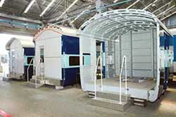 A view of the under-construction Garib Rath coaches at the Rail Coach Factory in Kapurthala. 