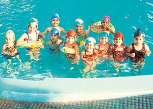 Children at a swimming camp that concluded at the Golden Bells School in Mohali on Wednesday.