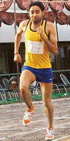 Jasvir Singh of the PSEB on his way to win the 1500 m race at the all-India Electricity Athletics Meet in Sector 7, Chandigarh, on Wednesday.