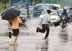 Children seem to be making the most of the opportunity provided by the rain in Chandigarh on Wednesday morning.