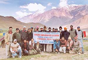 The Chandigarh Press Club expedition team at Chandertal in Himachal Pradesh