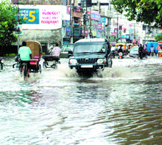 A file photo showing the Lal Ratan Cinema road, Jalandhar, submerged in rain water. 