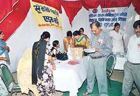 Visitors at a medical camp organised by Indian Oil Corporation at Maloya village