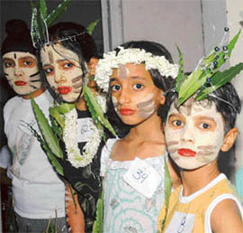 Children from Euro Kids wait for their turn during the concluding day of Summer Club 2006 at the Central State Library in Patiala on Friday.