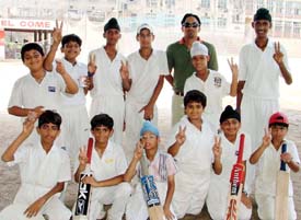 Players of the Super Club in a jubilant mood after their easy win over the Coaching Centre in the 10th Chaman Lal Malhotra Cricket Cup Tournament (under-14) being organised by the LDCA at Arya College, Ludhiana, on Sunday