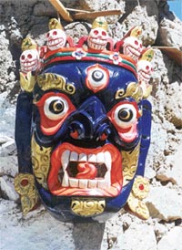 The mask worn by Padamasambhava dancers