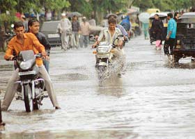 A view of a water-logged street in a Mumbai suburb following rain which lashed the city