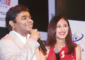 Music director A.R. Rahman unveils the signature tune of Worldspace satellite radio in New Delhi