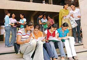 Aspiring candidates of BA I going through their documents before admission to Government College for Women in Sector 42, Chandigarh