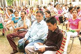 Candidates await their turn with their parents for the ten plus one admission at Government Senior Secondary School, Sector 23, Chandigarh