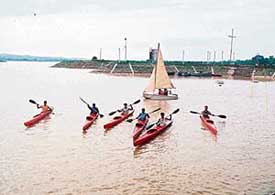 NCC cadets from Amritsar and Gurdaspur train in water sports activities at the Sukhna Lake during a camp being organised in Chandigarh on Thursday