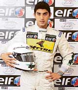 Formula Renault UK Championship driver Armaan Ebrahim strikes a pose in New Delhi on Wednesday.