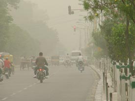 Smog engulfs Ludhiana on a sultry day on Saturday
