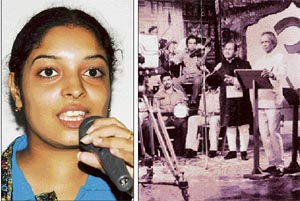 A young student sings a Naushad Rafi song(left) on the city stage and a rare file photo of Naushad and Mohammad Rafi making magic as they record a song