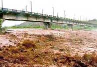 Ghaggar in full flow after heavy rain on Sunday afternoon. 