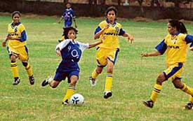 Jharkhand and Goa teams locked in contest in the U-17 National Football Tournament at PEC grounds, Sector 12, in Chandigarh on Wednesday. 