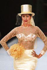 A model presents an outfit by Colombian designer Patricia Cristancho at the Colombiamoda, 2006, fair in Medellin, Colombia