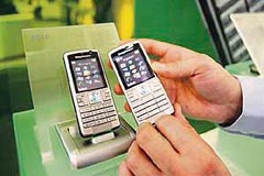 Sony Ericsson phones are displayed at the 3 GSM World Congress in Barcelona, Spain